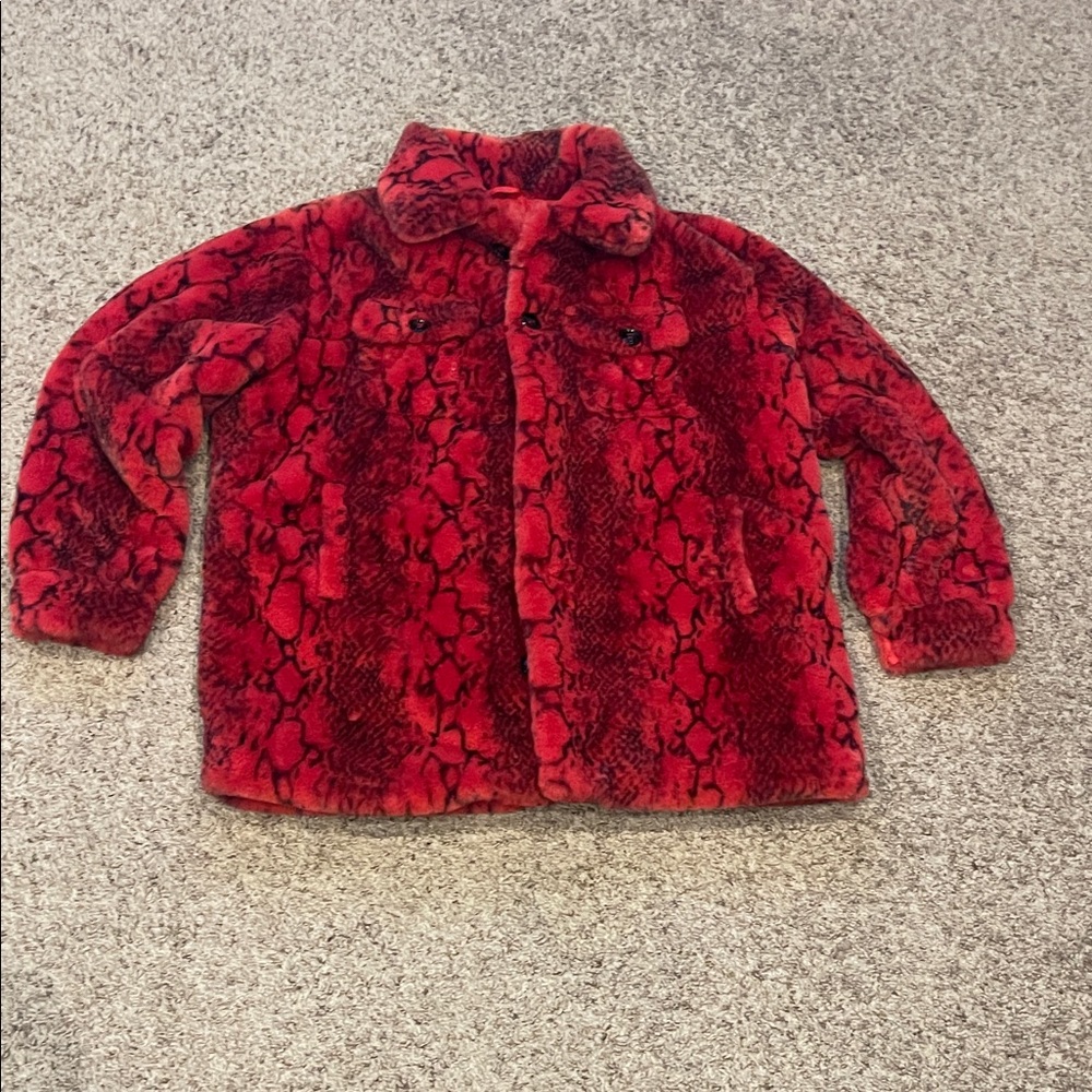PrettyLittleThing Red Faux Fur Puffer Jacket